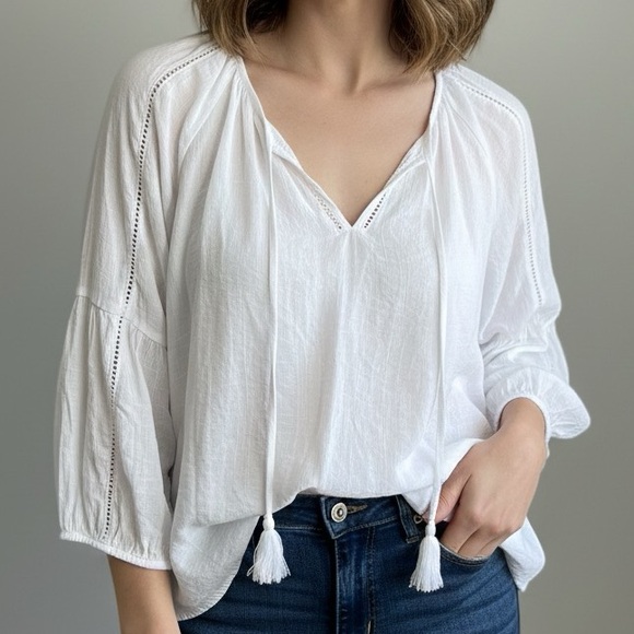 Counterparts Tops - Counterparts White Blouse with Tassel Details